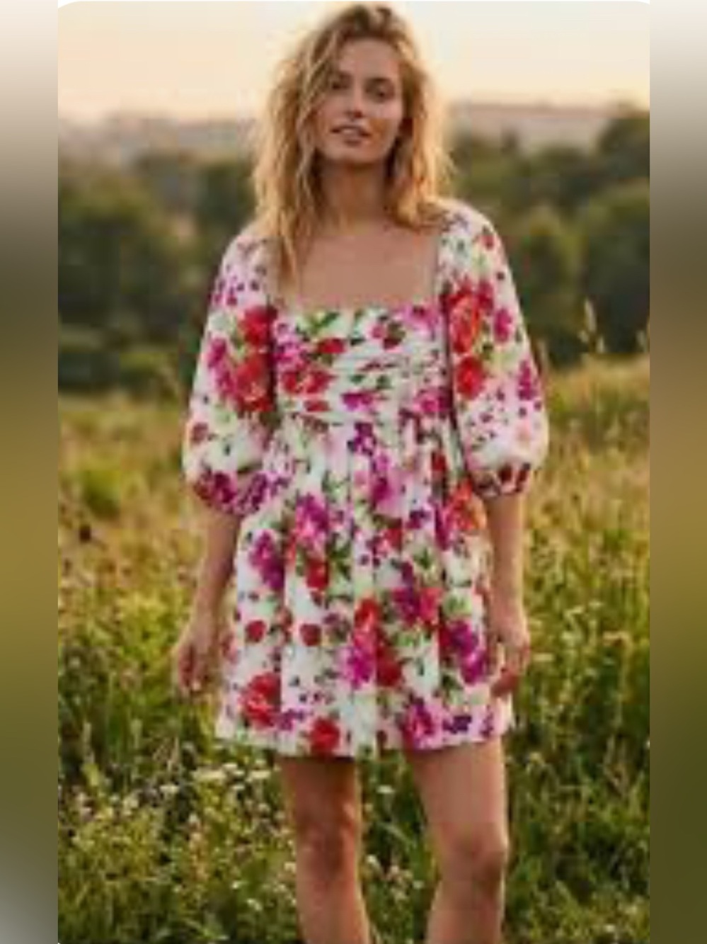 Abercrombie & Fitch Strawberry Floral Puff Sleeve Mini Dress